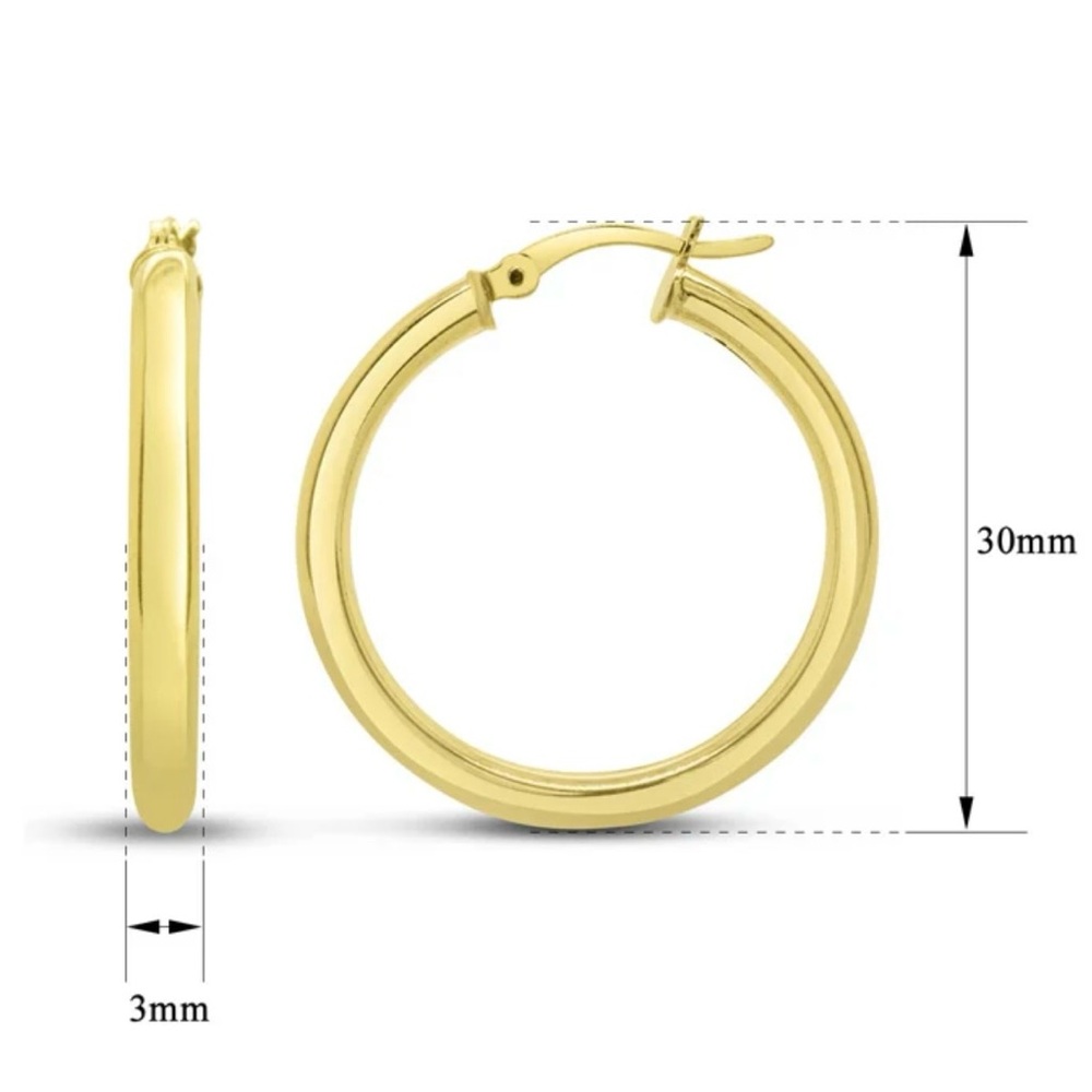 30mm Classic Hoop Earrings In 14 Karat Yellow Gold Over Sterling Silver - Picture 9 of 9